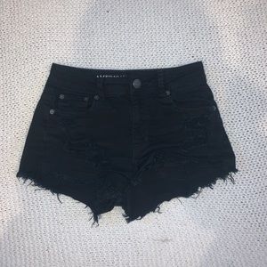 Black ripped denim shorts